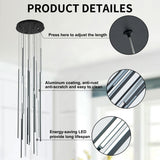 BESTWEST 138" Modern LED Chandelier, Clustered Led Pendant Light, 20-Lights Dimmable High Ceiling Large Hanging Lighting Fixture for Loft Villa Living Room Stairs Foyer (Black-110W-20 Lights)