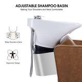 BarberPub Backwash Shampoo Station Chair, Adjustable Porcelain Ceramic Hair Wash Bowl Sink Unit Station, Reclining Shampoo Station Chair for Spa Beauty Salon Hair Salon Equipment 9303 (Brown)