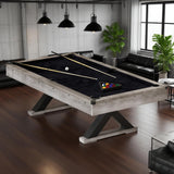 84" Pool Table with Rustic Grey Finish, X-Shaped Legs, Black Cloth, Billiard Balls, Cues, & Accessories–Billiard Table for Adults, Game Room & Home Entertainment (Grey)