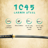 Hand Forged 1045 Carbon Steel Four Winds Wakizashi Full Tang Sword