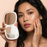 Fancii Mila 2 Compact Makeup Mirror with LED Light, Rechargeable, 10x /1x Magnifying, Tru-Glow Lighting System, Vegan Leather, Small Travel Mirror for Purses (Champagne Cream)