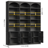 FACBOTALL 78" Tall Bookshelf, 5 Tier Large Black Arched Bookcase with Doors
