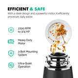 Lefton Garbage Disposal with Power Cord, 3/4 HP Continuous Feed Food Waste Disposer, LGD-714