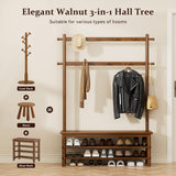 Wamhom Coat Rack, 3-in-1 Hall Tree with Bench and Shoe Storage, Entryway Bench with Shoe Storage with 11 Hooks, Freestanding Coat Rack Organizer for Mudroom, Hallway, 42.9" Long