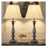 AIDENOEY 28.5" Traditional Table Lamp Set of 2, Rustic Farmhouse Table Lamps for Living Room Bedroom, Bedside Desk Lamps Vintage Nightstand Lamps with Silk Fabric Shades, Antique Silver Table Lamp
