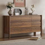 CHUWELL Walnut Dresser for Bedroom, 63" Wide Mid Century Modern Chest of Drawers with 9 Large Storage Space and 4 Solid Wood Cylindrical Legs, 9 Drawer Large Dresser for Bedroom(Walnut)