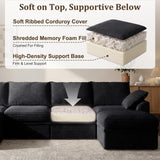 NABUMI 142" Modular Sectional Sofa with Storage, Oversized L-Shaped Boneless Couch with Ottoman, 27" Deep Seat Memory Foam Corduroy 6-Seater Cloud Couches for Living Room, Tool-Free Assembly, Black