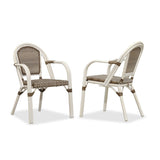 PURPLE LEAF Rattan French Bistro Armchairs Set of 2, White Finish, Brown