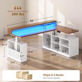 L Shaped Electric Standing Desk, 63 inch Gaming Computer Desk with Storage Shelves and LED Lights