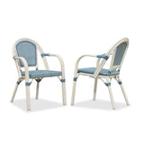 PURPLE LEAF French Bistro Armchairs Set of 2, White Finish, Light Blue