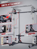 Major Fitness Drone3 Smith Machine with Weight Bench, All-in-One Home Gym Squat Rack with Cable Crossover & Pull-Up Station, Heavy-Duty Full-Body Workout for Strength Training, Khaki
