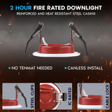 LUXRITE 3 Inch Ultra Thin LED Fire Rated Recessed Lights, 5CCT 2700K/3000K/3500K/4000K/5000K, 2 Hour Fire Rating, 550LM, 6.5 Watt, Dimmable, Baffle, IC & Wet Rated, UL Listed (12 Pack)