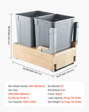 Wood Pullout Trash Can for Kitchen Cabinets, 35 QT x2 Double Under Sink Garbage Waste Recycling Bin,