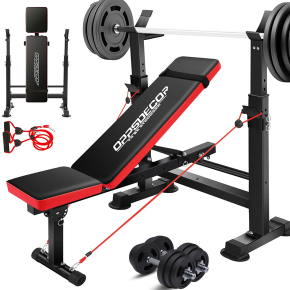 OPPSDECOR 660lbs 6 in 1 Weight Bench Set with Squat Rack Adjustable Workout Bench with Leg Developer Preacher Curl Rack Fitness Strength Training for Home Gym OPPSDECOR