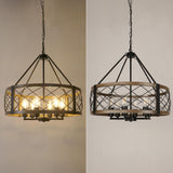 Modern Chandelier for Dining Room, 6-Light Wood Grain Finish Farmhouse Chandelier, 22.5” Rustic Drum Hanging Light Kitchen Island, Round Metal Hanging Light Fixture for Foyer, Entryway, Bedroom