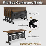 Folding Mobile Conference Room Table 8 Pack, Modern Flip Top Training Desk with Four Locking Wheels, for Meeting Room Office Classroom 47.2”x21.65”x29.5”