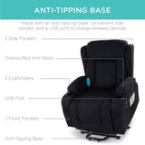 Best Choice Products Modern Linen Electric Power Lift Chair, Recliner Massage Chair, Adjustable Furniture for Back, Legs w/ 3 Positions, USB Port, Heat, Cupholders, Easy-to-Reach Button - Black