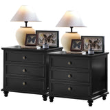 Joaxswe 24" Wide Farmhouse Night Stand Set of 2,Large End Table with 3 Drawers & Metal Handle,Wood Dresser for Bedroom Cabinet, Bed Side Table Chest of Drawers,Nightstand for Living Room,Closet,Black