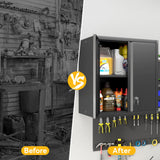 LUCYPAL Metal Wall Cabinet,Wall Mounted Storage Cabinet with 1 Adjustable Shelf and 2 Doors for Garage,Steel Tool Cabinet with Lock for Home,Office, Basement (Black,27.95" H) LUCYPAL