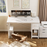 Sweetcrispy 47 Inch Computer Desk with Drawers, Home Office Gaming Desk with X-Shaped