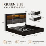 BRELTAM Queen Bed Frame with 6 Storage Drawers, Linen Upholstered Headboard, Built-in USB Charging Station & LED Lighting, Silent Metal Support, No Box Spring Needed, Vintage Black