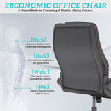 Executive Office Chair with Rubber Wheels, Big and Tall Office Chair 400LBS, High Back Leather Computer Desk Chair with Flip-up Armrests and Lumbar Support, Black