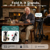 StepPilot Zero Wobble Rollator Walker with Seat for Seniors, 350lb Capacity, 18" Extra Wide Seat, 8" Wheels & Dual Brake, One-Hand Folds to 9.6", 7-Level Handle Adjustable, Cup Holder & Cane Clip
