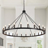 YLCHYTDZSW 24-Light Black Wagon Wheel Chandelier for Living Room 52 Inch Farmhouse Chandeliers Large Round High Ceilings Light Fixtures for Entryway Dining Room Foyer Kitchen Island