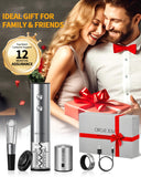 CIRCLE JOY Electric Wine Opener Rechargeable 5-in-1 Stainless Steel Wine Gift Set with Foil Cutter, Wine Aerator Pourer, Wine Drip Ring & Vacuum Stopper, Ideal Gifts for Wine Lovers, Silver