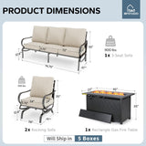 MFSTUDIO 4 Piece Metal Patio Furniture Set with Fire Pit Table, Beige