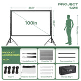 AAJK 100in Outdoor Projector Screen with Stand,Portable 16:9 4K HD Indoor Outdoor Projection Screen with Wrinkle-Free Design, Ideal for Home Theater and Backyard Cinema – Includes Carry Bag