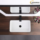 KARAMAG White Vessel Sink,Rectangle 24"x14" Bathroom Sink Above Counter Porcelain Ceramic Small Sink Bowl Ceramic Vessel Sinks for Bathrooms