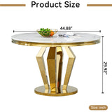 Maotifeys White Marble Dining Table for 4-6, Luxury 45" Round Faux Marble Kitchen Table for 4 Modern Circle Dining Room Tables with Diamond Gold Stainless Steel Base