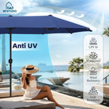 MFSTUDIO Outdoor Dining Set with 13 ft Umbrella for 6, Grey Chairs