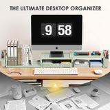 OPNICE Desk Organizers and Accessories, Dual Monitor Stand Riser with Drawer and 2 Pen Holders, Desk Shelf Computer Racks & Printer Stand for Office Workspace Organizers, Desktop Organization (Sage Green)