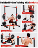 YOLEO Squat Rack with Adjustable Pull-Up Bar & Extended Safety Arms, 35"-67" Width, Fixed 83” Frame Height, Pull-Up Bar Height 71.5"-80.5", Fits 6FT & 7FT Barbells