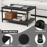 ZenStyle Industrial Coffee Table with Storage Shelf for Living Room, Wood Look Accent Furniture with Vintage Wooden Board Stable Metal Frame Cocktail Table 2-Tier Tea Table (Black, 31.5in)