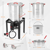 30 Qt Turkey Deep Fryer & 10 Qt Fish Fryer Kit, Aluminum Seafood Crawfish Boiler Pot w/38000 BTU Outdoor Propane Stove Burner Stand for 20 Lb Turkey