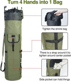 DONQL Fishing Rod Bags - Outdoor Pole Holders, Multifunction Camping Portable Canvas Backpack Case - Fish Rod Storage Bag Holding 5 Poles & Tackles (Dark Green)