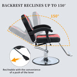 THINK 30 Classic Reclining Barber Chair, Salon Chair for Hair Stylist with Heavy Duty Hydraulic Pump, 360° Rotation, Tattoo Chair Shampoo Beauty Salon Equipment, Max Load Weight 330 Lbs, Red & Black