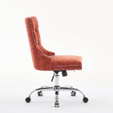 Orange Velvet Vanity Chair with Wheels, Armless Home Office Desk Chairs