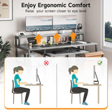 VERMESS Computer Desk- 48 Inch Home Office Desk with Keyboard Tray, 47" Gaming Desk with Full Monitor Stand & Storage Shelves & CPU Stand, Modern Study Writing Table with Shelf for Storage, Gray Oak
