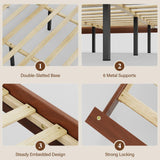 Uteeran King Size Bed Frame with Tall Headboard, Mid Century Modern Wood Platform Bed with Charging Ports and LED Lights, Solid Wood Slat Support, No Box Spring Needed, Easy Assembly, Warm Brown