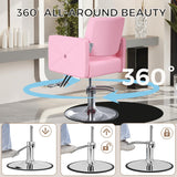 EITPETPORT Salon Chair for Hair Stylist with 350Lbs Heavy-Duty Hydraulic Pump, 360° Swivel Barber Chair, Adjustable Height Styling Chair for Beauty Salon, Tattoo, Spa, Elegant Pink