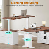 55 inch Height Adjustable Corner Desk with Storage Drawers, Standing Computer Desks with Power Outlets for Home Office