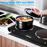 Electric Stove, 1800W Infrared Hot Plate, 7 Inch Ceramic Glass Portable Double Burner Cooktop for Dorm Office Home Camp CUSIMAX