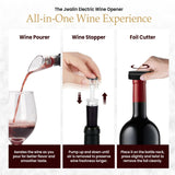 Jwalin Rechargeable Electric Wine Opener Gift Set – 6-in-1 Automatic Wine Bottle Opener with Foil Cutter, Aerator Pourer, 2 Vacuum Stoppers & Base Stand – Perfect Wine Gift for Wine Lovers