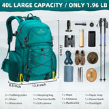 Maelstrom Hiking Backpack, 40L Waterproof Camping Daypack for Men and Women, Lightweight Travel Pack with Rain Cover (Green)