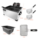 5L 1300W Deep Fryer with 3 Baskets, Yangbowan Electric Deep Fryer for Home Use, with Time & Temperature Control, Stainless Steel Lid with Viewing Window and Perfect for Kitchen, Fish Fry