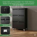 3 Drawer Lateral File Cabinet with Wheels, Lockable Metal Filing Cabinet for Home Office